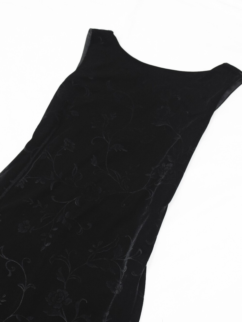 Vintage 90s Black Velvet Floral Maxi Dress Floor Length Gown Low Back Sz 10 Y2K